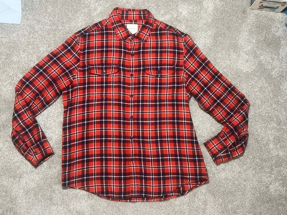 American Eagle Outfitters Men's Burnt Orange Plaid Long Sleeve Cotton Flannel